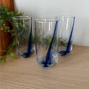 Libbey Glass Tumblers with Blue Swirl Design